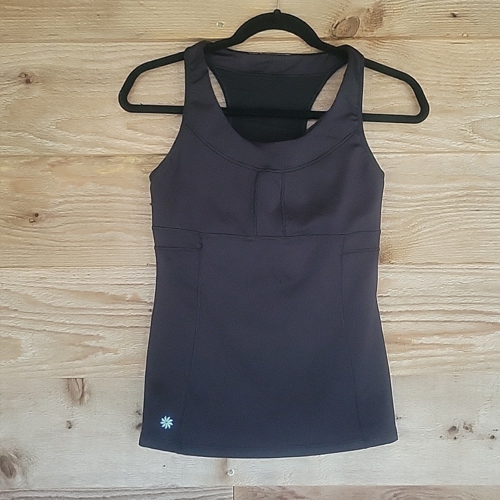 Athleta Tank Top Black Racerback Shelf Bra Size Small